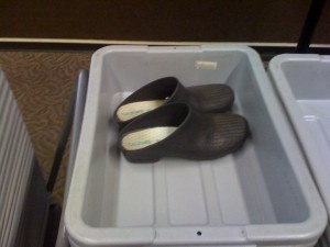 Shoes in TSA basket for X-Ray